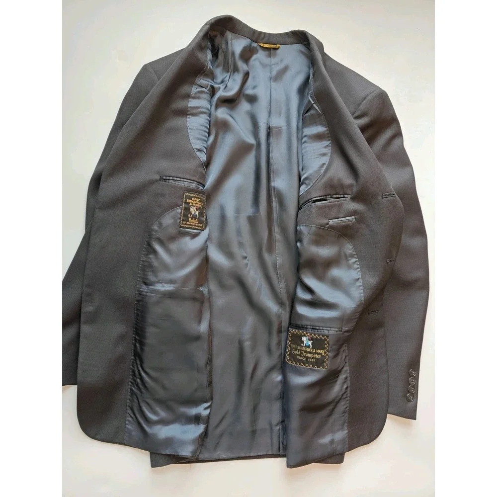 Hart Schaffner Marx Mens Wool Sports Coat Blazer 42R Black 3 Button K804